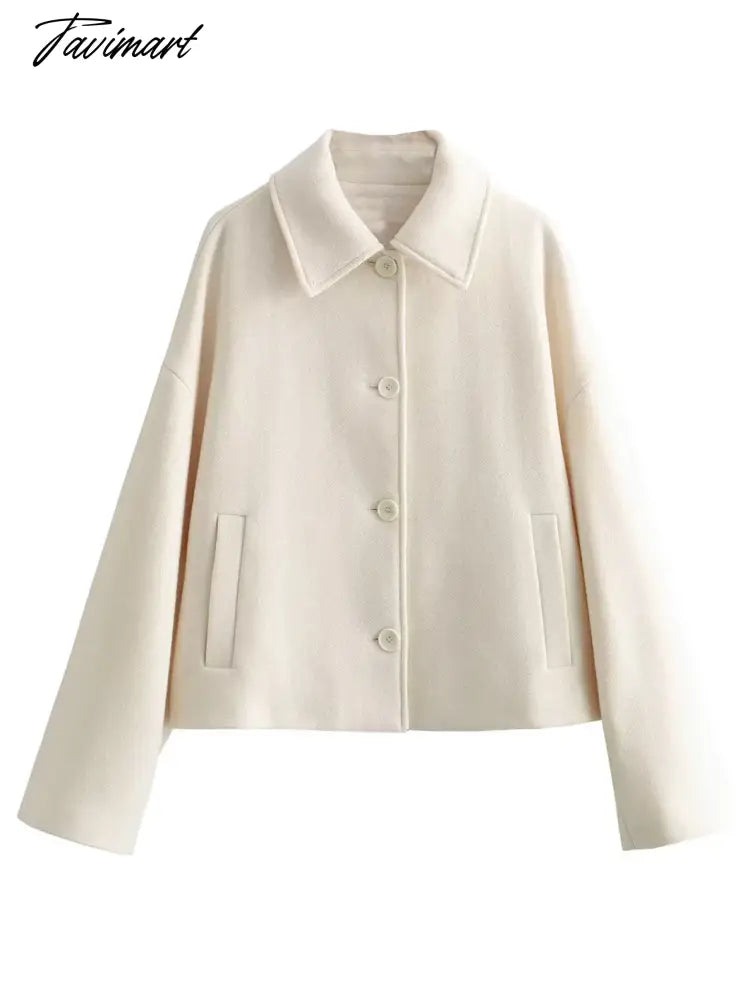 Solid Color Cropped Jacket Woman Spring Streetwear Turn Down Collar Single Breasted Long Sleeve Coat Fashion New Outerwear Tops