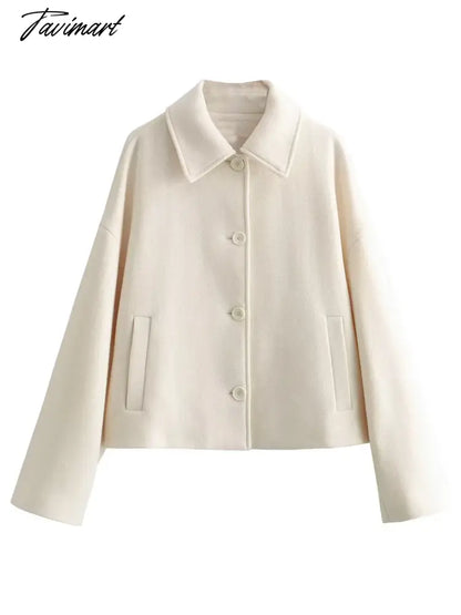 Solid Color Cropped Jacket Woman Spring Streetwear Turn Down Collar Single Breasted Long Sleeve Coat Fashion New Outerwear Tops