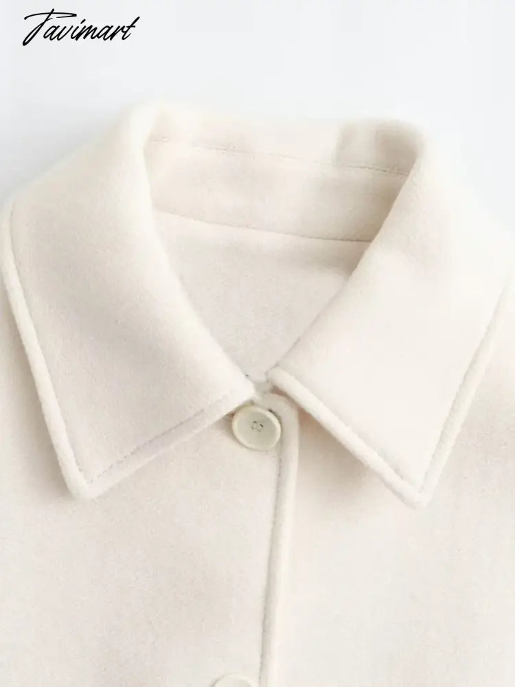 Solid Color Cropped Jacket Woman Spring Streetwear Turn Down Collar Single Breasted Long Sleeve Coat Fashion New Outerwear Tops