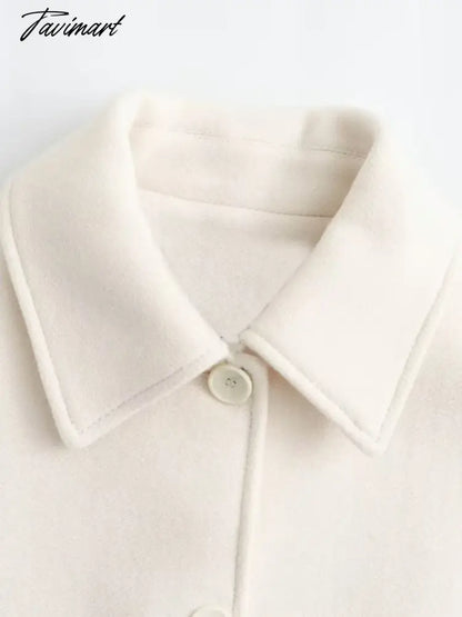 Solid Color Cropped Jacket Woman Spring Streetwear Turn Down Collar Single Breasted Long Sleeve Coat Fashion New Outerwear Tops