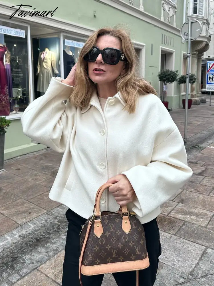 Solid Color Cropped Jacket Woman Spring Streetwear Turn Down Collar Single Breasted Long Sleeve Coat Fashion New Outerwear Tops