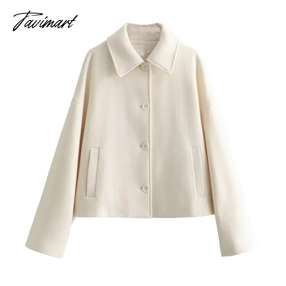 Solid Color Cropped Jacket Woman Spring Streetwear Turn Down Collar Single Breasted Long Sleeve Coat Fashion New Outerwear Tops