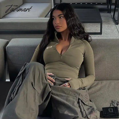 Solid Color Y2k Casual T Shirt Women Tops Sexy Grey Simple Style Party Club Spring Summer Long Sleeves Turtleneck Crop pur2
