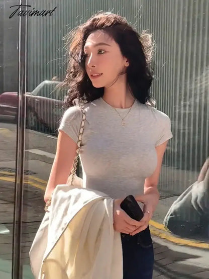 Solid Crop Top Women Clothing Slim Tshirt O-Neck Feminist Shirt Ropa De Mujer Short Sleeve Streetwear Roupas Femininas Estilosas