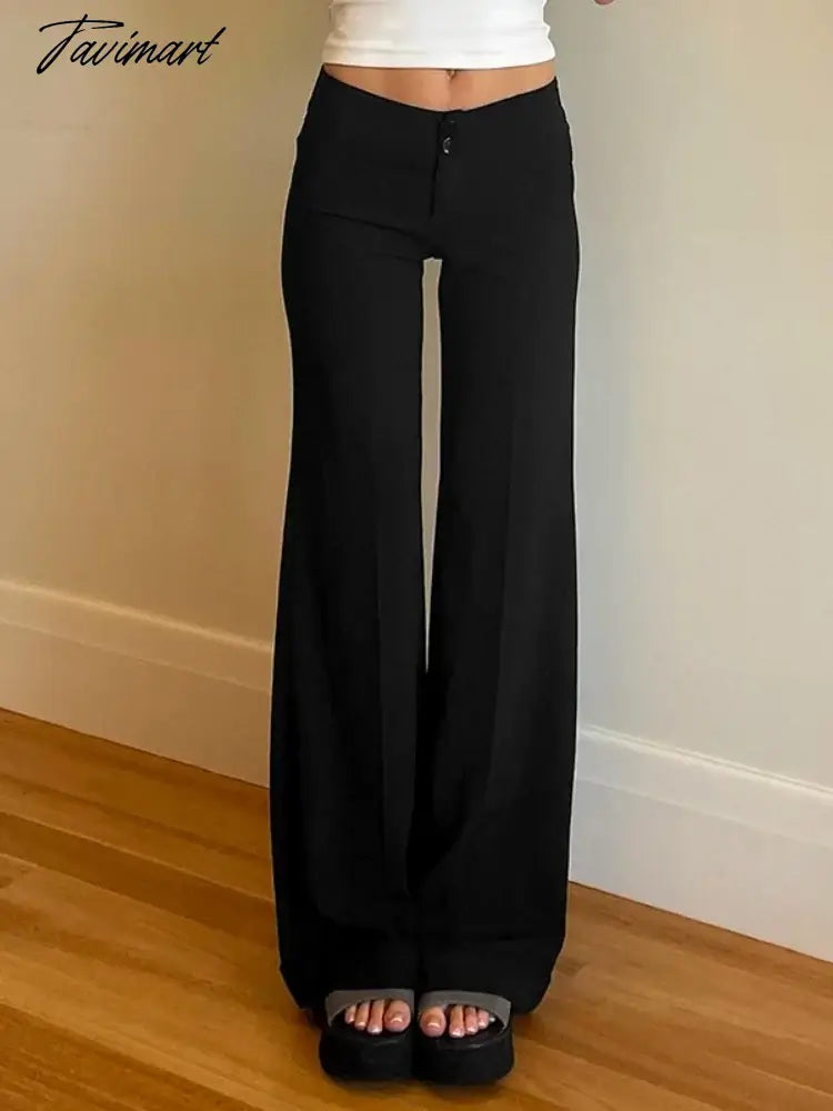 Solid Long Baggy Pants Low Waist Streetwear Women Button Trousers Casual Patchwork Pantalones De Mujer Autumn Roupas Femininas