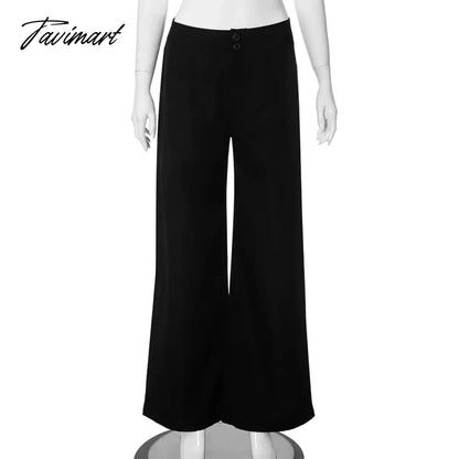 Solid Long Baggy Pants Low Waist Streetwear Women Button Trousers Casual Patchwork Pantalones De Mujer Autumn Roupas Femininas