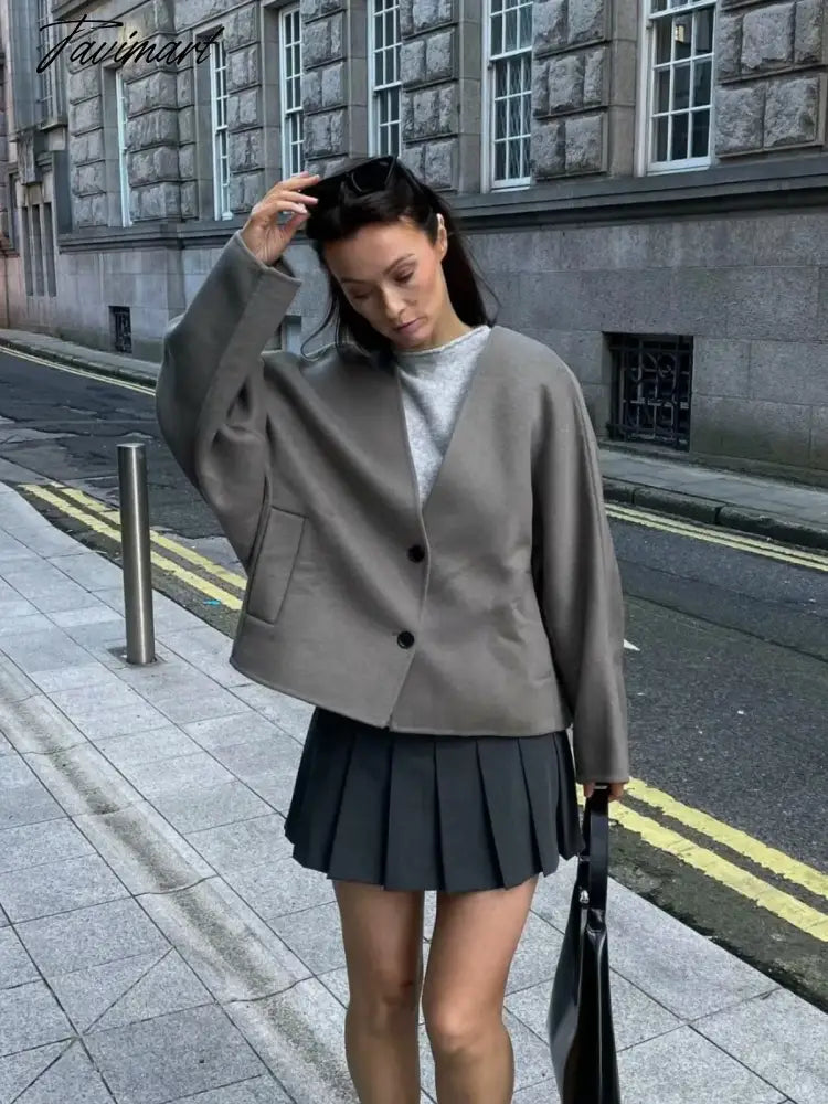 Solid V-neck Single Breasted Long Sleeved Jacket Women's Fashion Casual Autumn Winter Warm Coat Female Chic Street Outwear