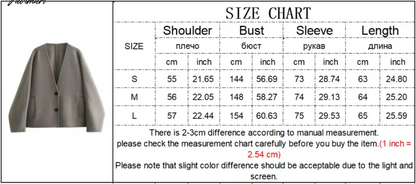 Solid V-neck Single Breasted Long Sleeved Jacket Women's Fashion Casual Autumn Winter Warm Coat Female Chic Street Outwear