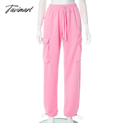 Solid Y2K Cargo Joggers Pink Pants Pocket Tracksuits Trousers Women Winter Clothes Casual Sweat Sexy Baggy Parachute Pants