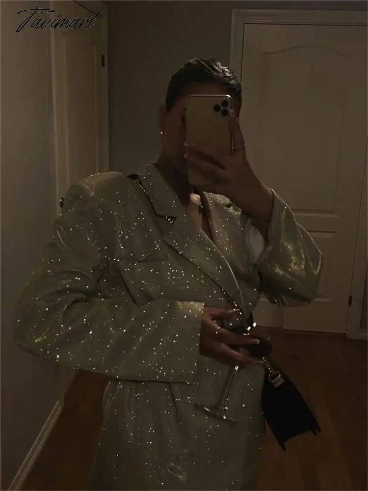 Sparkly Blazers For Women Oversized Loose Sliver Black Gliiter Casual Jackets Blazer Set Pink Coat Women Party Outfits