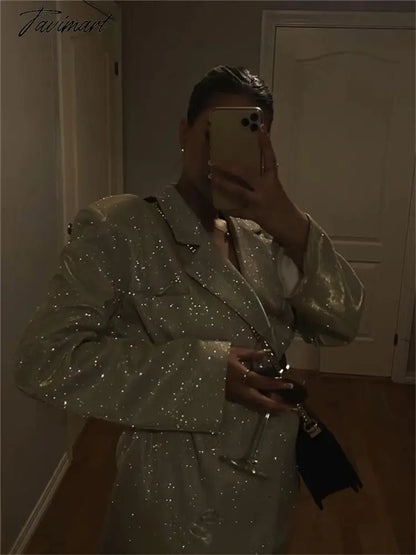 Sparkly Blazers For Women Oversized Loose Sliver Black Gliiter Casual Jackets Blazer Set Pink Coat Women Party Outfits