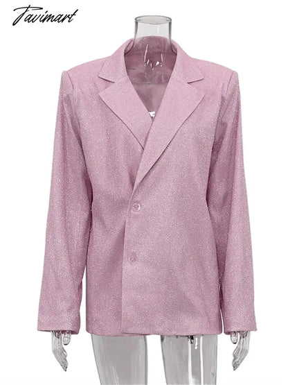Sparkly Blazers For Women Oversized Loose Sliver Black Gliiter Casual Jackets Blazer Set Pink Coat Women Party Outfits