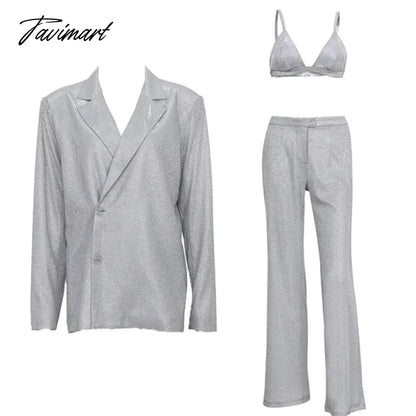 Sparkly Blazers For Women Oversized Loose Sliver Black Gliiter Casual Jackets Blazer Set Pink Coat Women Party Outfits