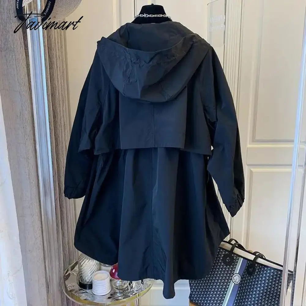 Spring Autumn New Solid Color Jacket Loose Leisure Long Sleeves Hooded Women Coat Fashion Simple Office Lady Trench Coat