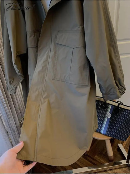 Spring Autumn New Solid Color Jacket Loose Leisure Long Sleeves Hooded Women Coat Fashion Simple Office Lady Trench Coat