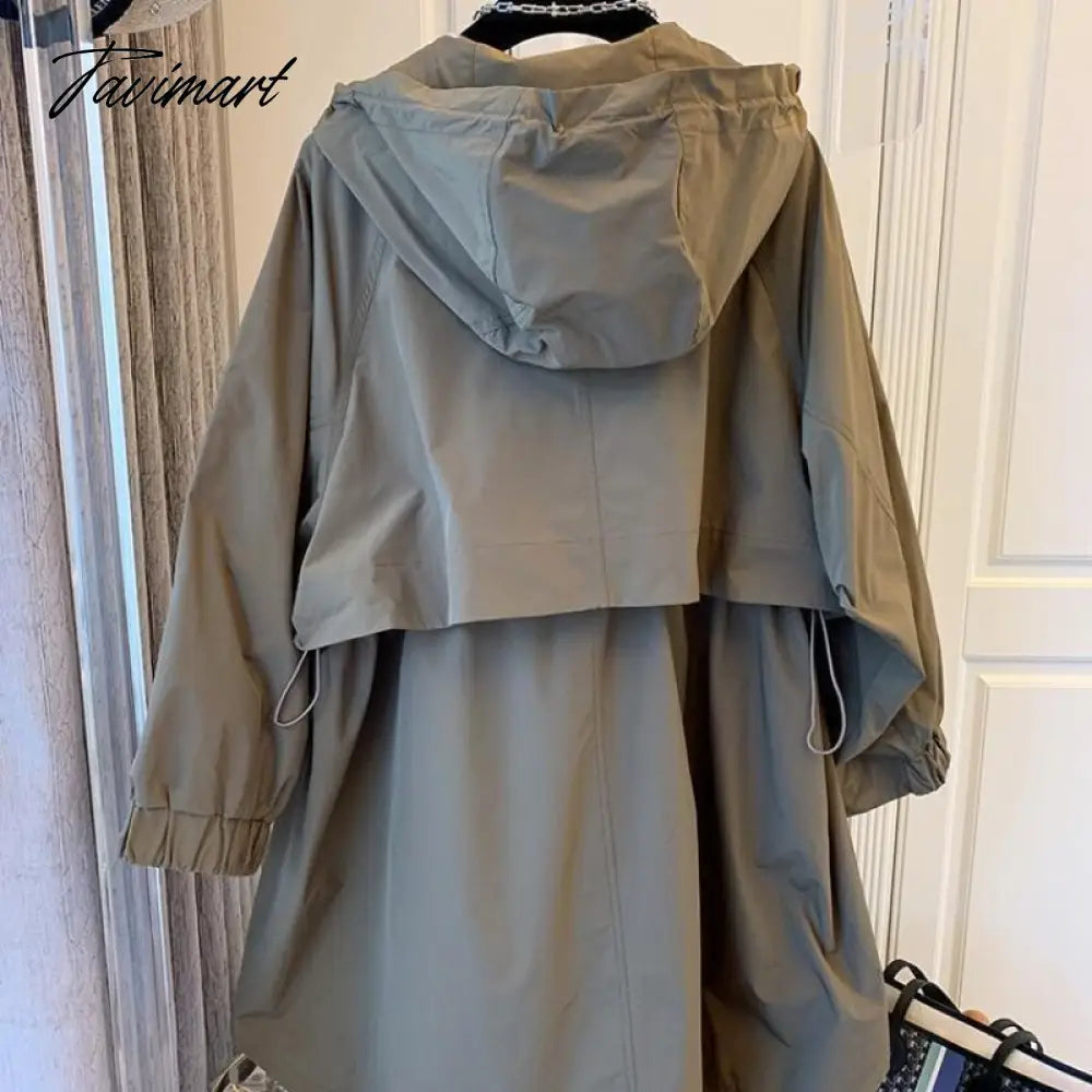 Spring Autumn New Solid Color Jacket Loose Leisure Long Sleeves Hooded Women Coat Fashion Simple Office Lady Trench Coat