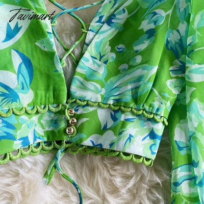 Spring Autumn Sexy Chiffon Two Piece Set Women Elegant Long Sleeve V-Neck Short Tops + Ruffle Mini Skirt Female Printed Suit New