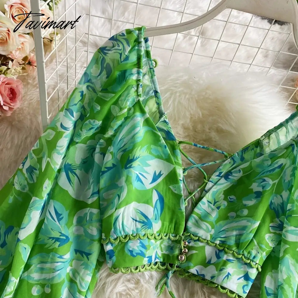 Spring Autumn Sexy Chiffon Two Piece Set Women Elegant Long Sleeve V-Neck Short Tops + Ruffle Mini Skirt Female Printed Suit New