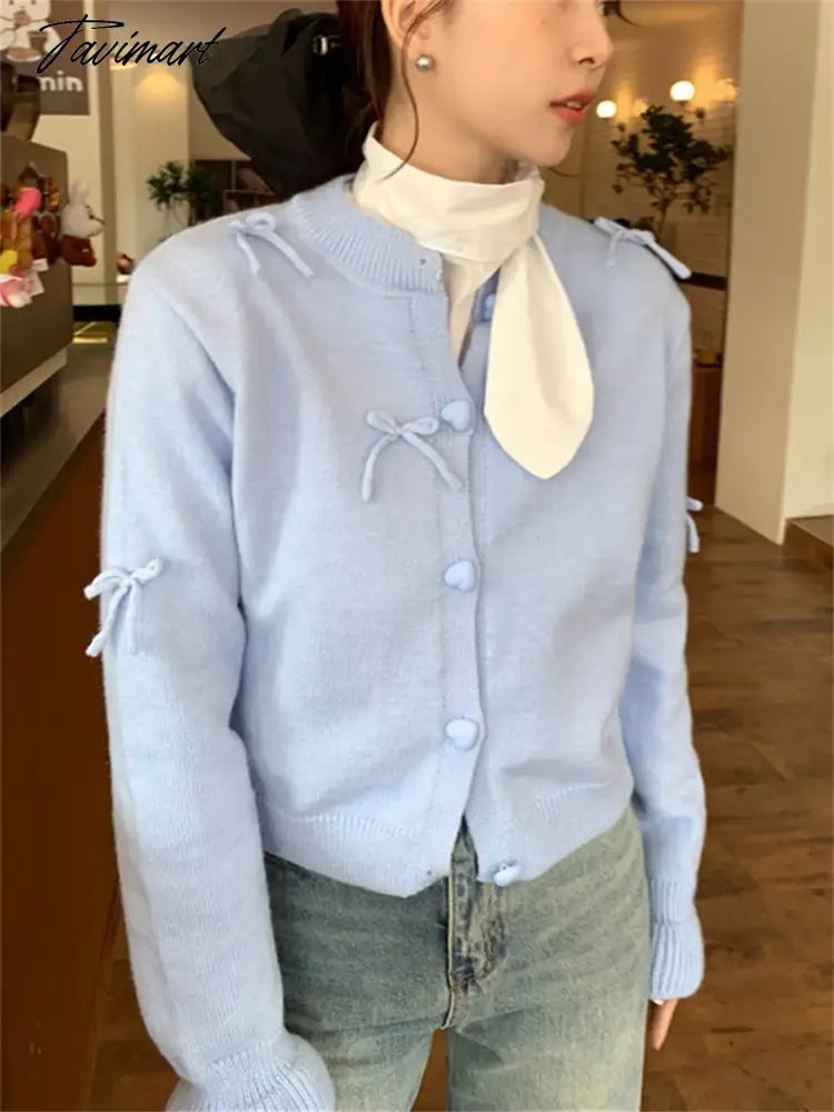 Spring Knitwear Coats Slim Women Sweet Bow Full Sleeve 2024 New Gentle Lady Office Wear Loose Daily Sweaters