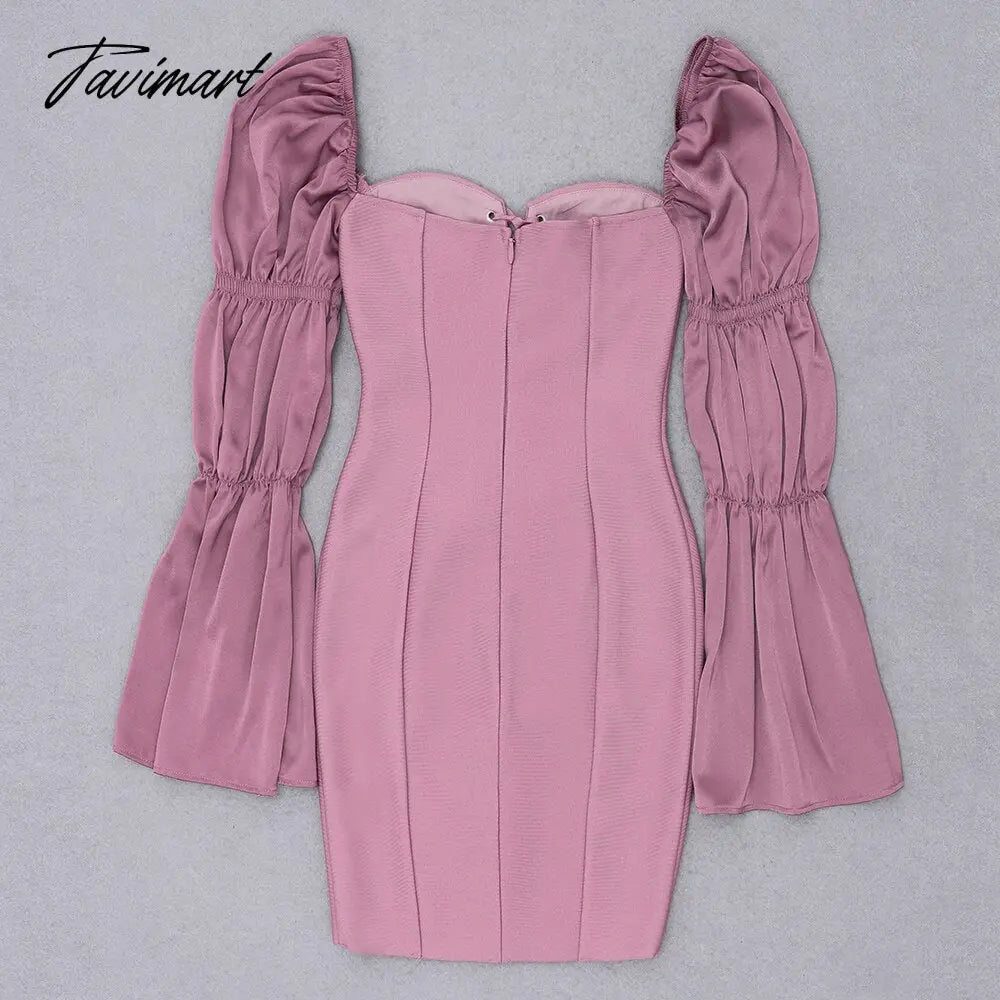 Spring New Bandages Dress Women Flare Sleeve Patchwork Clothes Sexy Club Party Bodycon Dress