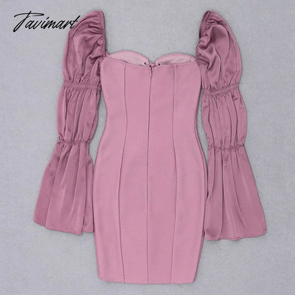 Spring New Bandages Dress Women Flare Sleeve Patchwork Clothes Sexy Club Party Bodycon Dress