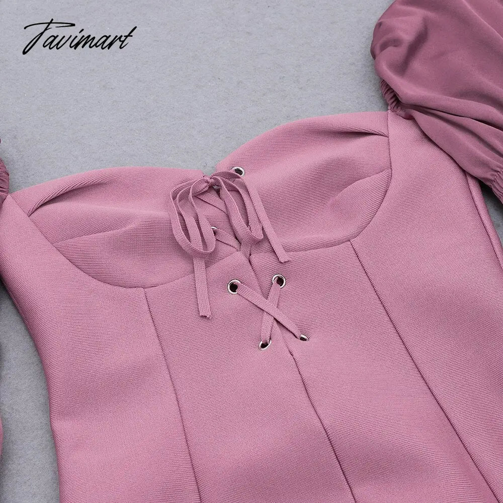 Spring New Bandages Dress Women Flare Sleeve Patchwork Clothes Sexy Club Party Bodycon Dress
