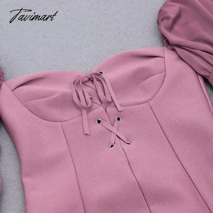 Spring New Bandages Dress Women Flare Sleeve Patchwork Clothes Sexy Club Party Bodycon Dress