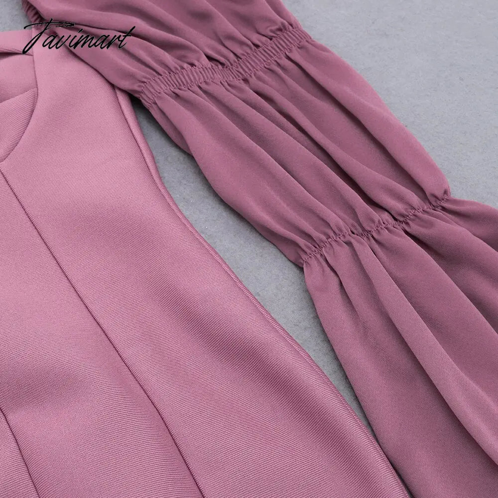Spring New Bandages Dress Women Flare Sleeve Patchwork Clothes Sexy Club Party Bodycon Dress