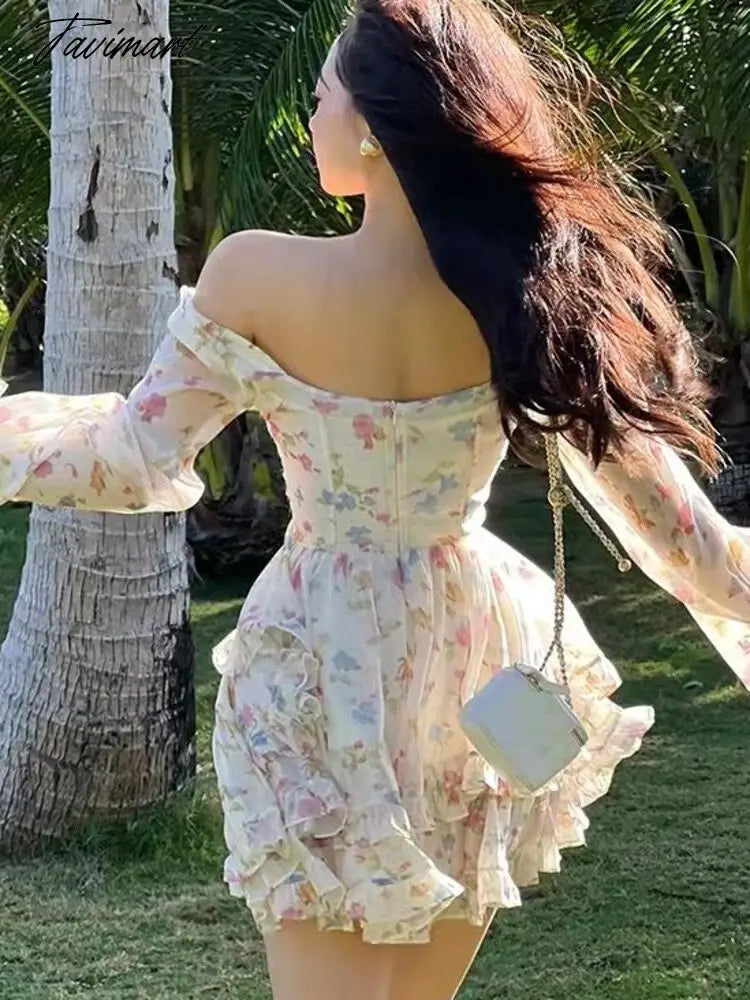 Spring New French Long Sleeve Floral Small Spice Girl Party Dresses for Women Sweet Boho Beach Holiday Dress Robes Vestidos