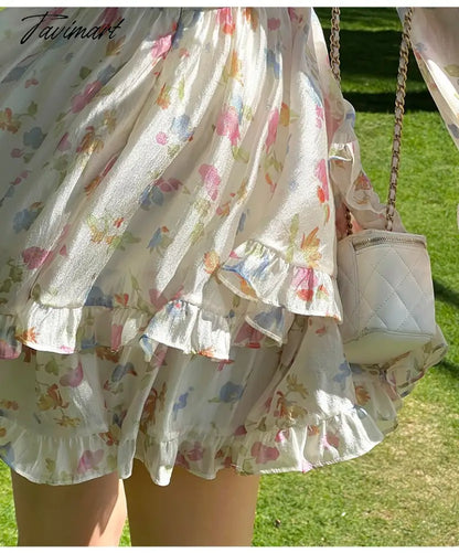 Spring New French Long Sleeve Floral Small Spice Girl Party Dresses for Women Sweet Boho Beach Holiday Dress Robes Vestidos