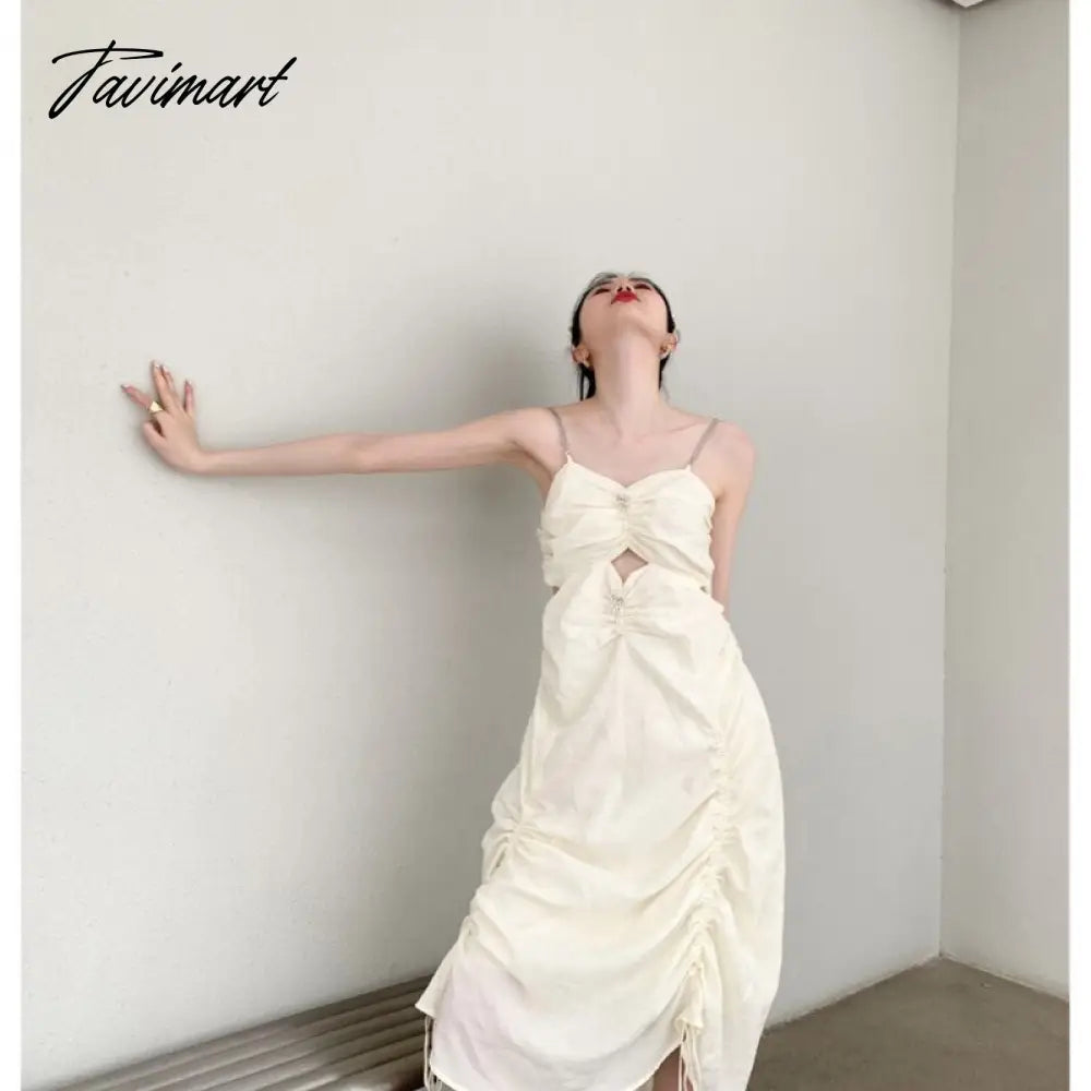 Spring New Style American Style Temperament Versatile Suspender Dress Spice Girl Sense of Design Solid Color Long Skirt