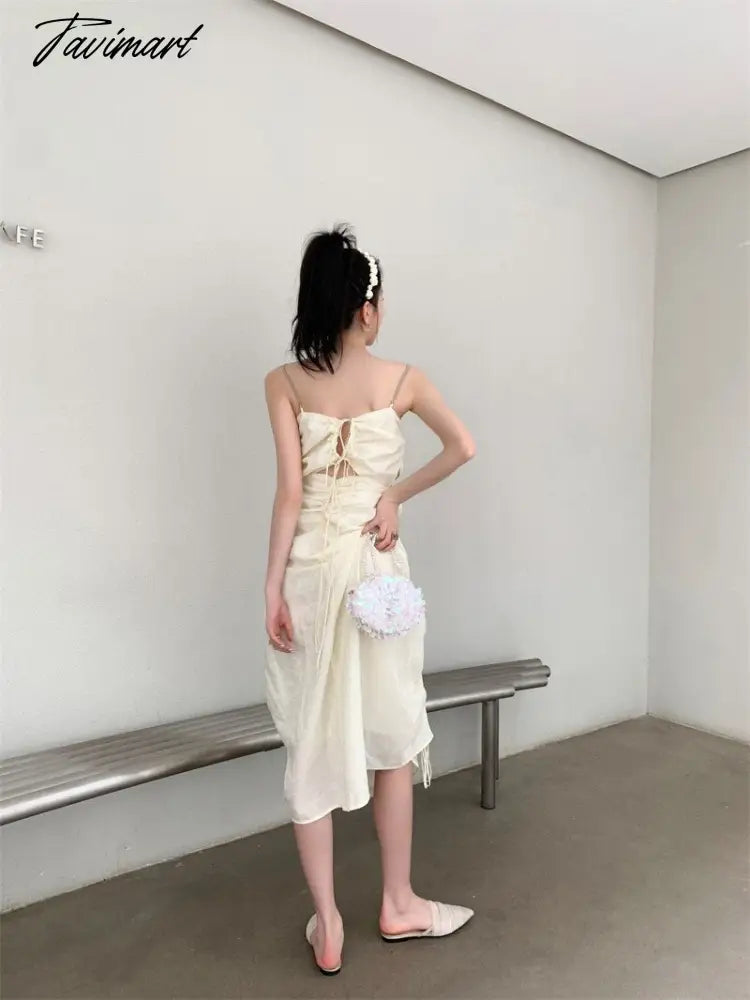 Spring New Style American Style Temperament Versatile Suspender Dress Spice Girl Sense of Design Solid Color Long Skirt