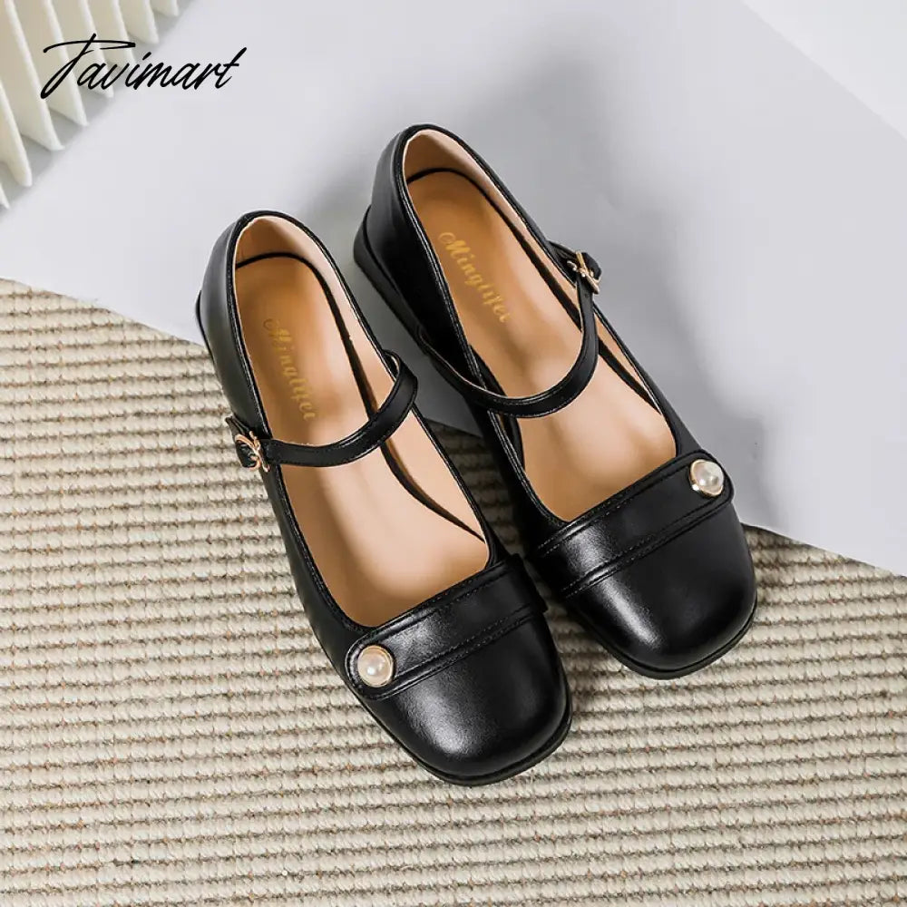 spring new women's leather shoes Ladies casual high heels Korean style low heel chunky heel design career and party wear