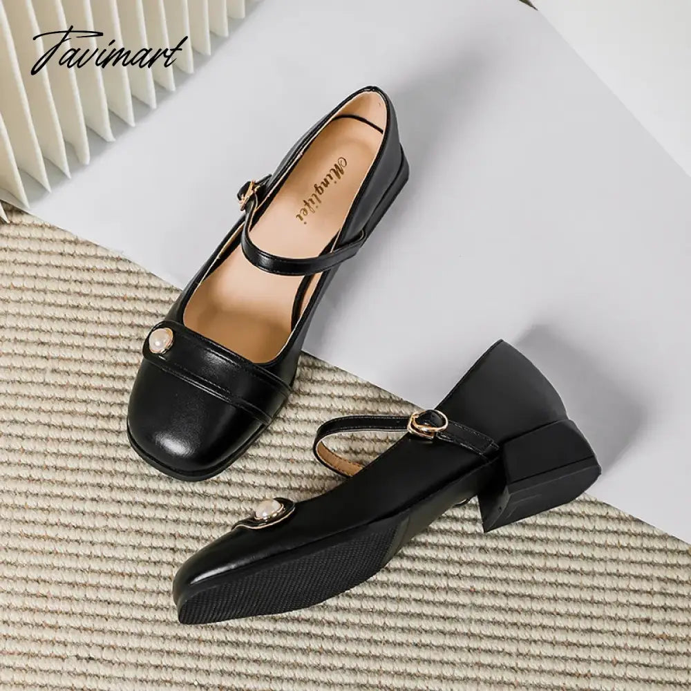 spring new women's leather shoes Ladies casual high heels Korean style low heel chunky heel design career and party wear