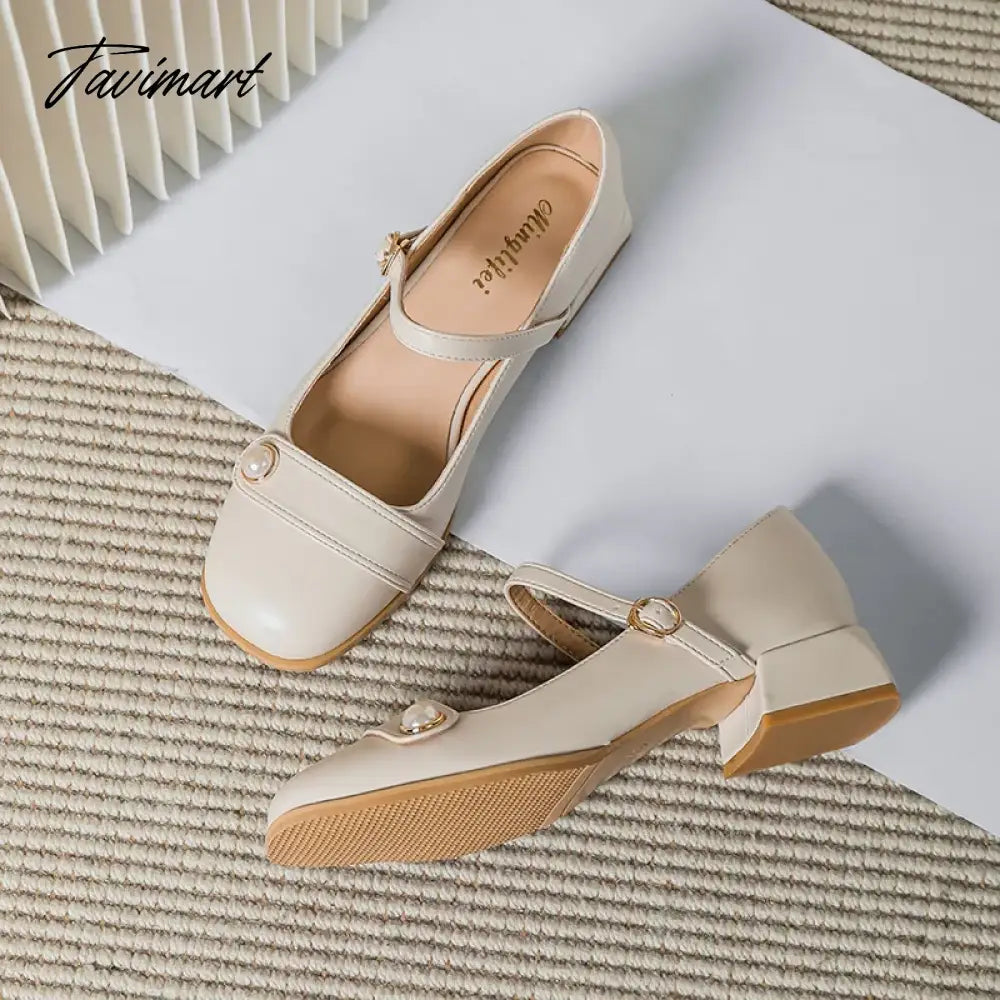 spring new women's leather shoes Ladies casual high heels Korean style low heel chunky heel design career and party wear