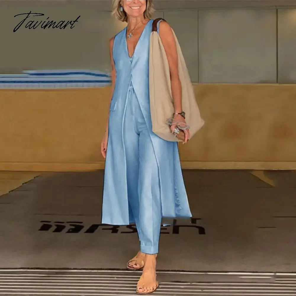 Spring Summer Commute Tops + Pants Outfits Women Solid Casual Suits Fashion Women's Sleeveless Long Vest Trousers Two-Piece Set