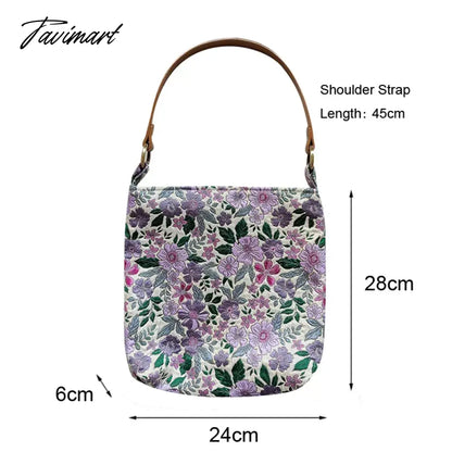 Spring Summer Purple Exquisite Embroidery Flower Blossom PU Shoulder Strap Handbag Underarm Bags With Zipper