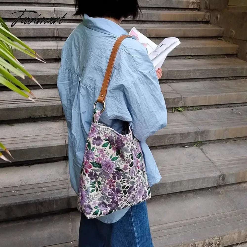 Spring Summer Purple Exquisite Embroidery Flower Blossom PU Shoulder Strap Handbag Underarm Bags With Zipper