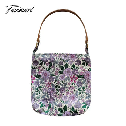Spring Summer Purple Exquisite Embroidery Flower Blossom PU Shoulder Strap Handbag Underarm Bags With Zipper