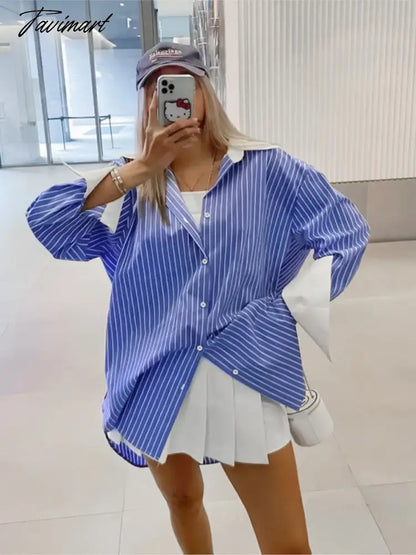 Spring Summer Striped Blouses 2024 New Simple Long Sleeve Lapel Collar Patchwork Blouse Ladies Casual Fashion Shirts For Women