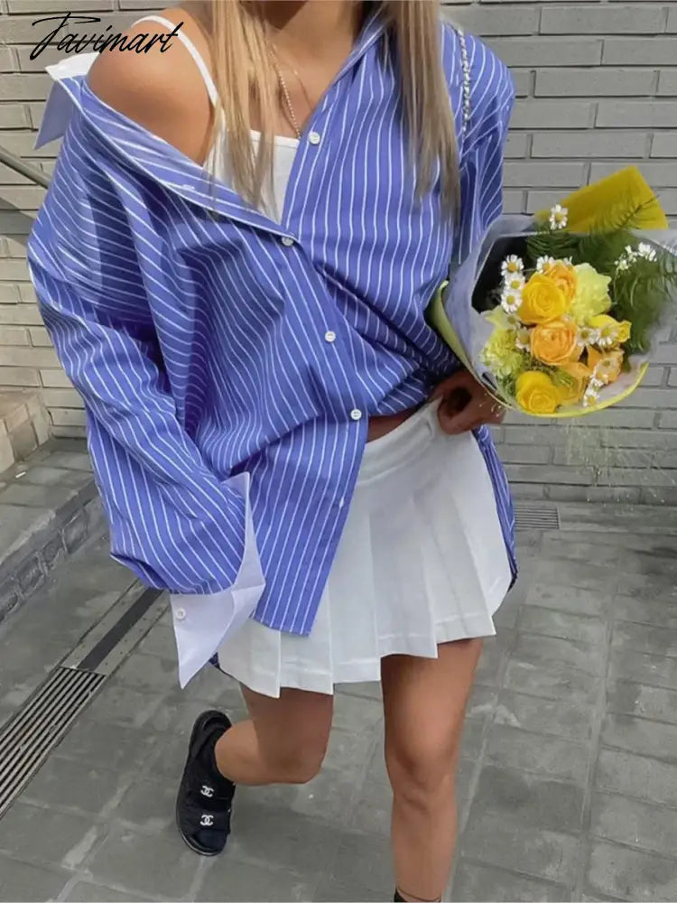 Spring Summer Striped Blouses 2024 New Simple Long Sleeve Lapel Collar Patchwork Blouse Ladies Casual Fashion Shirts For Women