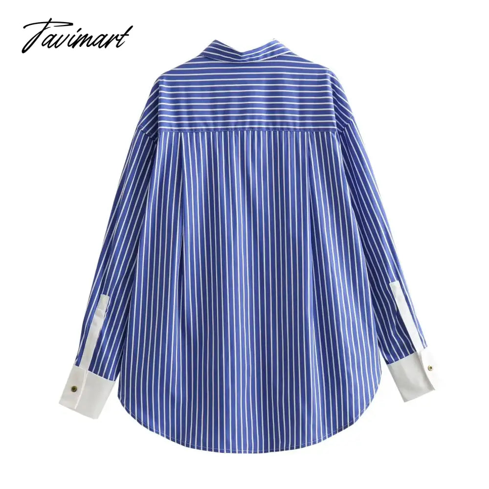 Spring Summer Striped Blouses 2024 New Simple Long Sleeve Lapel Collar Patchwork Blouse Ladies Casual Fashion Shirts For Women