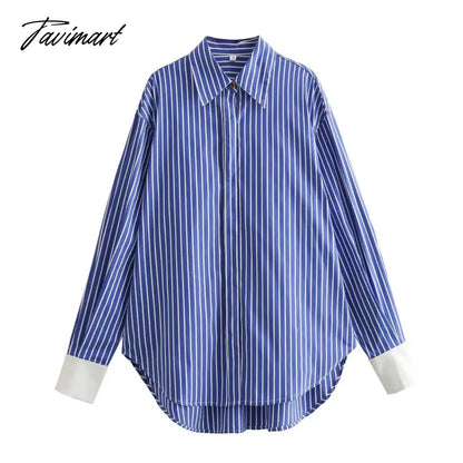 Spring Summer Striped Blouses 2024 New Simple Long Sleeve Lapel Collar Patchwork Blouse Ladies Casual Fashion Shirts For Women