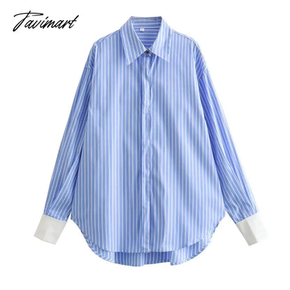 Spring Summer Striped Blouses 2024 New Simple Long Sleeve Lapel Collar Patchwork Blouse Ladies Casual Fashion Shirts For Women