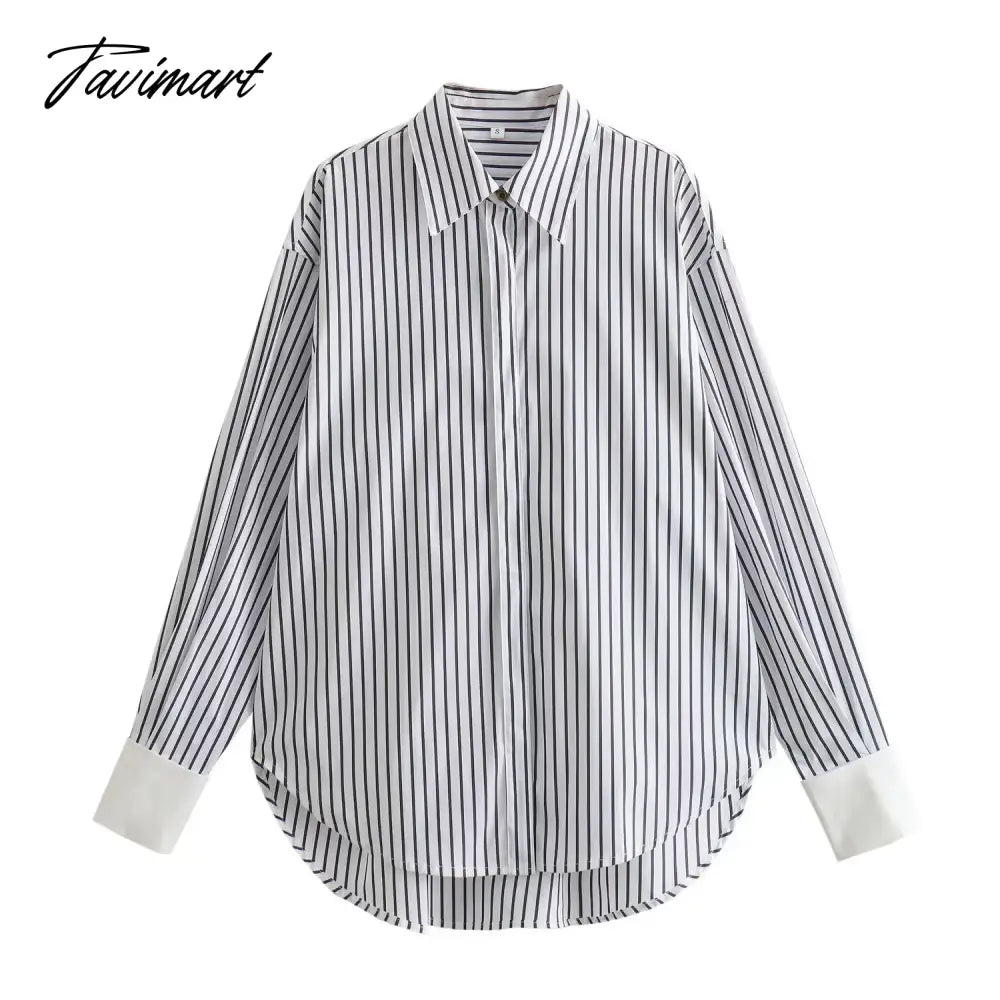 Spring Summer Striped Blouses 2024 New Simple Long Sleeve Lapel Collar Patchwork Blouse Ladies Casual Fashion Shirts For Women
