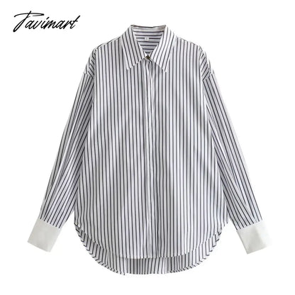 Spring Summer Striped Blouses 2024 New Simple Long Sleeve Lapel Collar Patchwork Blouse Ladies Casual Fashion Shirts For Women