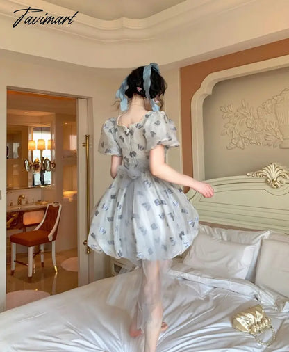 Spring Vintage Fairy Casual Printing Women Patchwork Mini Dress Ladies Elegant Princess Korean Mesh Party Dresses Y2k