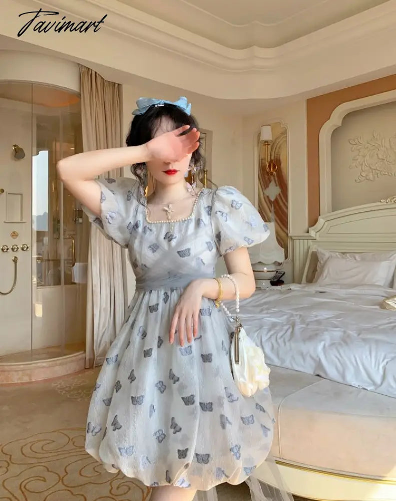 Spring Vintage Fairy Casual Printing Women Patchwork Mini Dress Ladies Elegant Princess Korean Mesh Party Dresses Y2k