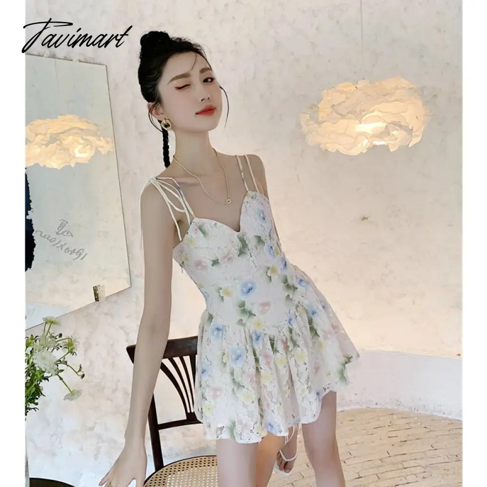 Spring Women' Clothing Dress Self-cultivation Tea Break French Style Lace Sexy Sweet Spicy Girl Lace Sling Feminine Dress