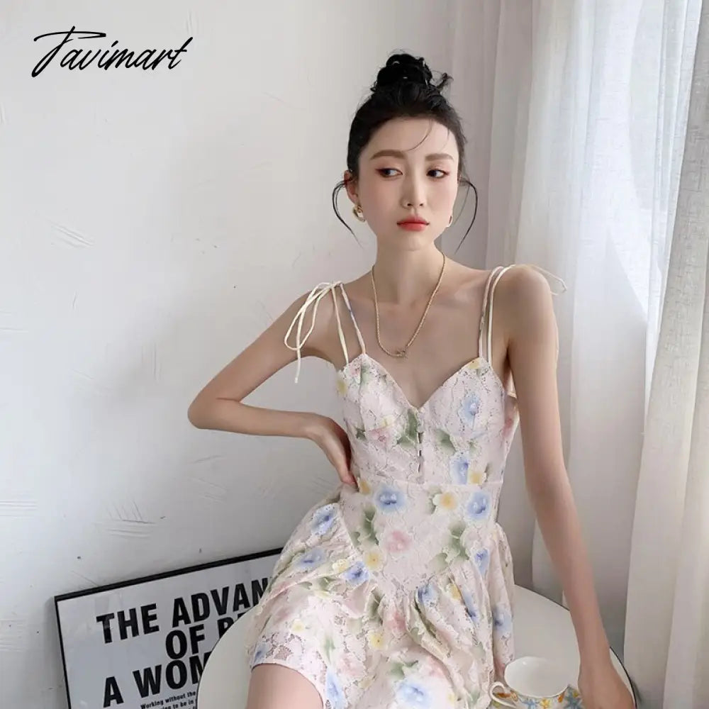 Spring Women' Clothing Dress Self-cultivation Tea Break French Style Lace Sexy Sweet Spicy Girl Lace Sling Feminine Dress